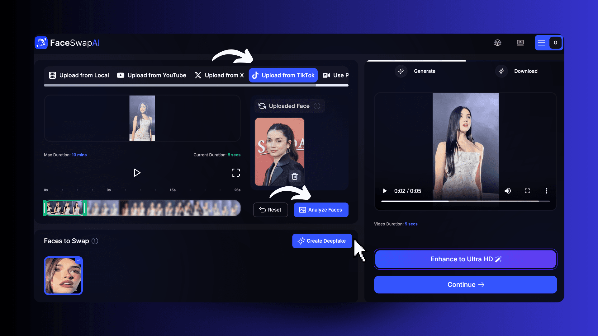 The Ultra HD enhancement option adds a professional finish to videos by refining facial details, adjusting skin tones, and improving lighting.